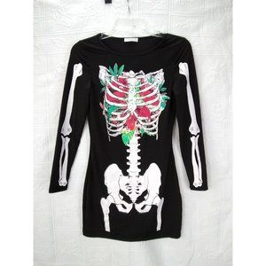 Unique Skeleton with apple/ Fruit fitted Black Dress size Small by Laqeyko